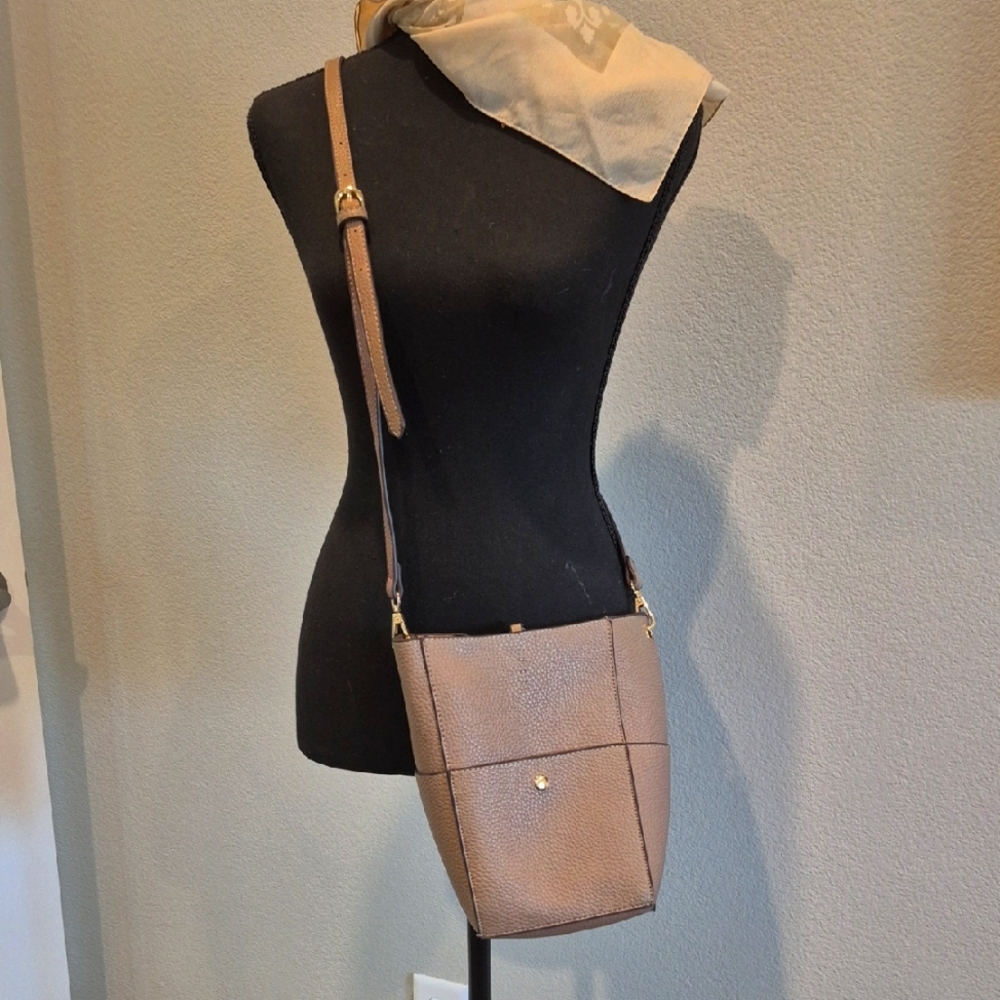 Remi & Reid | Vegan Leather Tan/Purple Handmade Crossbody Bucket Bag